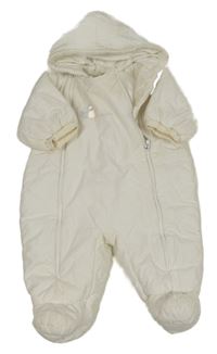 Biela plátenná zateplená kombinéza s výšivkou a kapucňou