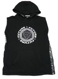 Čierna tepláková vesta s potlačou a kapucňou F&F