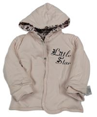 Svetloružová zateplená obojstranná prepínaci mikina s nápisom a kapucňou