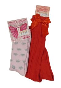 Nové - 2x podkolenky růžové vzorované+ červené