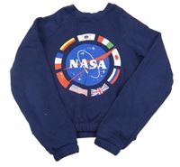 Tmavomodrá crop mikina s potiskem Nasa