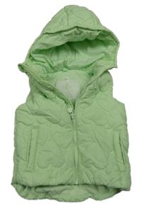 Neónově zelená šušťáková prešívaná zateplená vesta s kapucňou Topolino