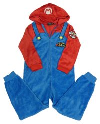 Červeno-modrá chlupatá kombinéza s kapucí - Mario