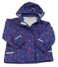 Tmavomodrá šušťáková nepromokavá bunda so srdiečkami a kapucňou Pocopiano