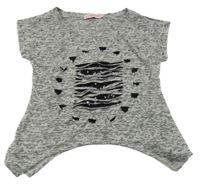 Sivé vzorované tričko s prestrihmi s flitrami