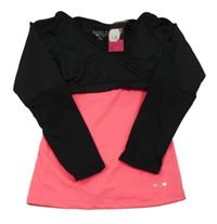 Nové - černé sportovní crop triko s všitým neonově růžovým tílkem 