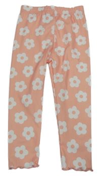 Ružovo-biele rebrované legíny s kvetinami