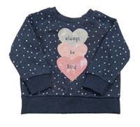 Tmavomodrá bodkovaná á mikina so trblietavými srdiečkami Primark