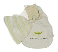 Nové - 2set - Biely podbradník s hráškem + pruhovaná čapica