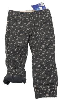 Nové - Tmavošedé plátěné zateplené kalhoty s vločkami Lupilu