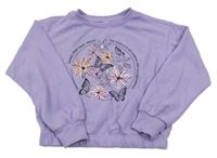 Svetlofialová oversized mikina s kvietkami a motýlikmi Page one young