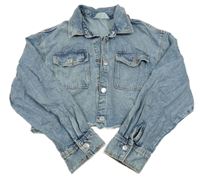 Modrá plísňová riflová crop bunda s límečkem H&M