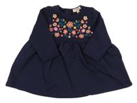 Tmavomodré teplákové šaty s kvietkami