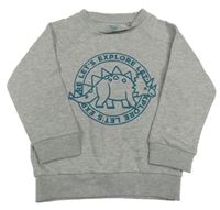 Sivá melírovaná mikina s dinosaurom a nápismi F&F