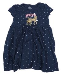 Tmavomodré bodkovaná é bavlnené šaty s koňmi Topolino