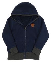 Tmavomodrá fleecová propínací zateplená mikina s kapucí Tchibo