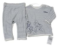 Nové - 2set - Tmavomodro-bílé pruhované úpletové mikinotriko s Mickeym + tepláky George