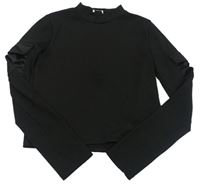 Čierne rebrované crop tričko s vreckami River Island