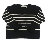 Čierny rebrovaný sveter s prúžkami H&M