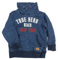 Tmavomodrá melírovaná mikina s nápisom a komínovým golierom H&M