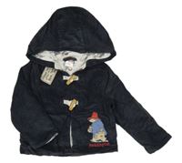 Antracitová manšestrová zateplená bunda s Paddingtonem  kapucí 