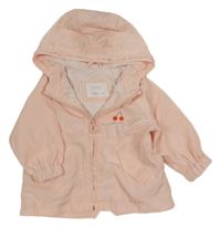 Broskvová šusťáková podzimní parka s třešničkami a kapucí Zara