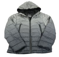 Šedo-tmavošedá šusťáková prošívaná zimní bunda s kapucí Primark