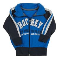 Modro-sivá prepínaci mikina s nápisom