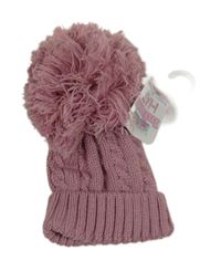 Nové - Růžová vzorovaná pletená čepice s bambulí Soft Touch