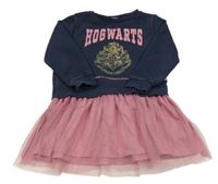 Tmavomodro-růžové teplákové šaty s erbem Harry Potter a tylovou sukní H&M