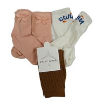 Nové - 3x - Béžové + bílé + růžové ponožky vel. 19-22