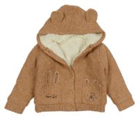 Béžový propínací zateplený svetr se zajíčky a kapucí Nutmeg