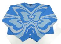 Modro-bílý vzorovaný crop svetr s motýlkem New Look