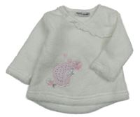 Biela huňatá mikina s ježkom a volánikmi Ergee