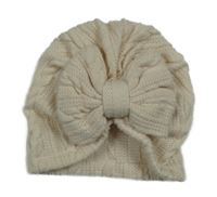 Smetanová vzorovaná turbanová čepice s mašlí 