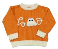 Oranžovo-smotanový rebrovaný sveter s duchem