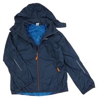 Tmavomodrá šušťáková jarná funkčná bunda s ukrývací kapucňou Crane