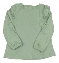 Světlezelené děrované triko s volánky Tu