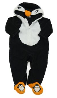 Čierno-biela chlpatá kombinéza s kapucí - tučňák Smile