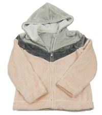 Svetloružová -sivá chlpatá bunda s kapucňou George