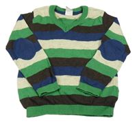 Zeleno-kávovo-modrý pruhovaný vlnený sveter s náloketníky H&M