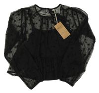 Nové - Černá šifonová crop halenka se všitým topem Next 