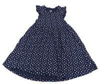 Tmavomodré bavlnené kvetované šaty s volánikmi Topolino