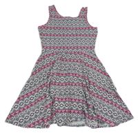 Bielo-čierno-ružové vzorované šaty C&A