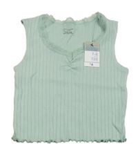 Nové - Zelenošedý pruhovaný crop top s čipkou Primark