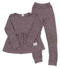 2set - Fialový melírovaný žebrovaný svetr + úpletové kalhoty 