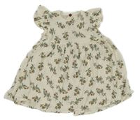 Smotanové mušelínové kvetované šaty