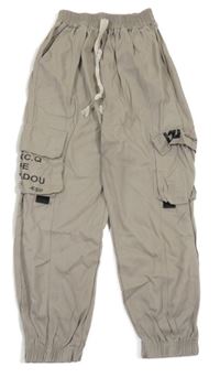 Béžové plátenné cargo cuff nohavice