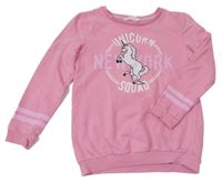 Růžová mikina s jednorožcem a proužky H&M
