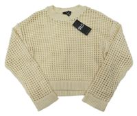 Nové - Béžový děrovaný crop sveter New Look